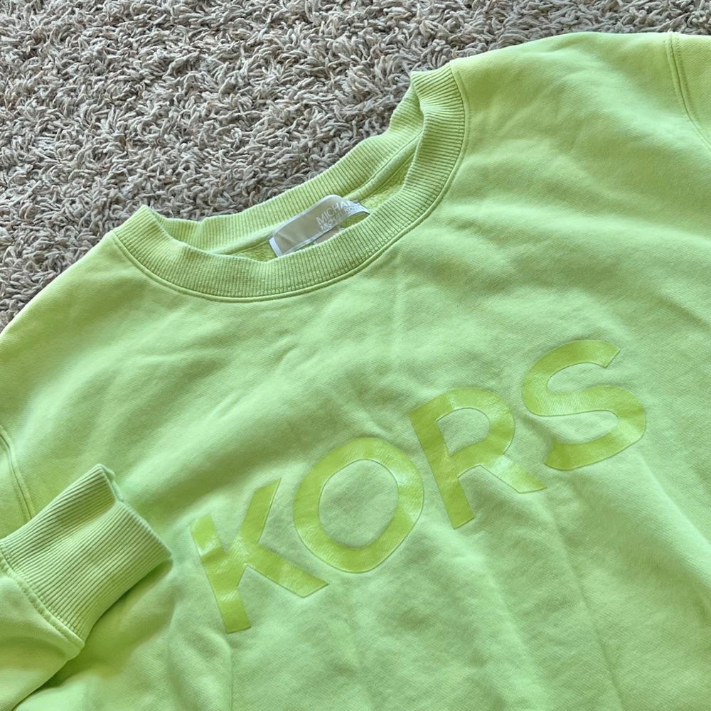 Michael Kors Neon Lime Green Logo Crewneck Sweatshirt Pullover Medium